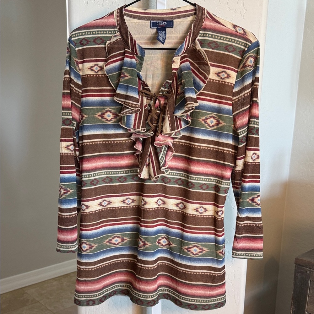 Chaps Brown and Blue Striped Women's Blouse